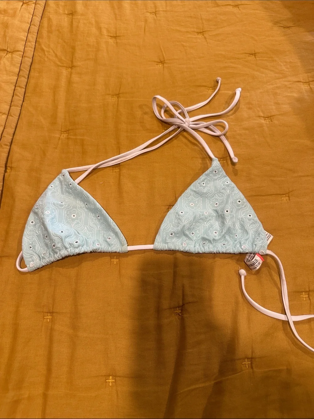 Free People Light Aqua Eyelet Triangle Bikini Top